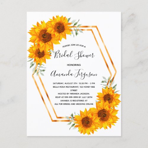 Bridal Shower sunflowers elegant invitation Postcard