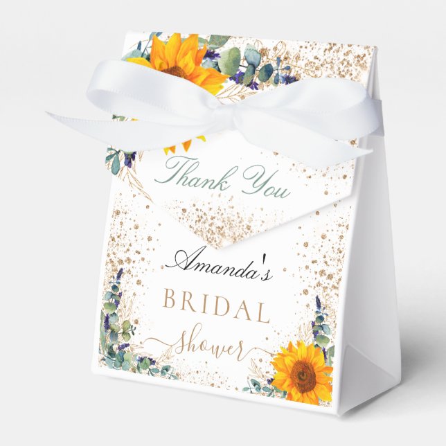Bridal shower sunflowers eucalyptus glitter dust favor boxes (Front Side)