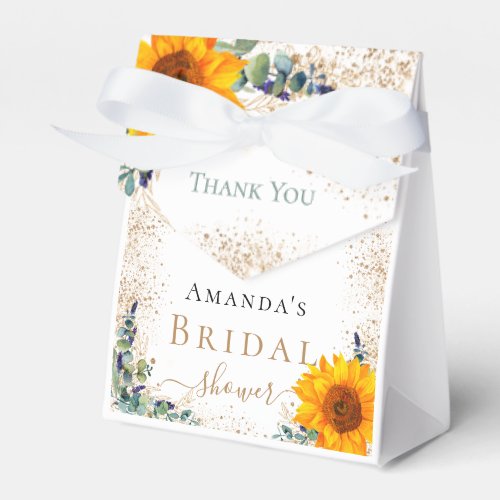 Bridal shower sunflowers eucalyptus thank you favor boxes