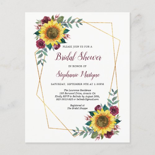 Bridal Shower Sunflowers Geometric Budget