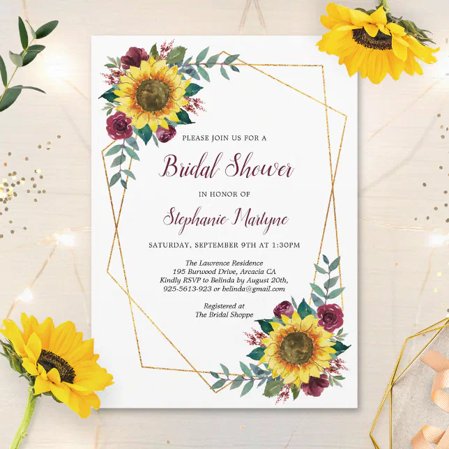 Bridal Shower Sunflowers Geometric Floral Invitation Zazzle
