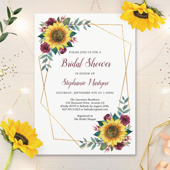 Bridal Shower Sunflowers Geometric Floral Invitation