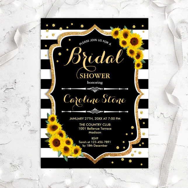 Bridal Shower Sunflowers Stripes Invitation Zazzle