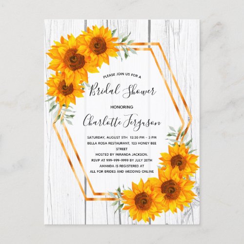 Bridal Shower sunflowers wood gold geometrical Postcard