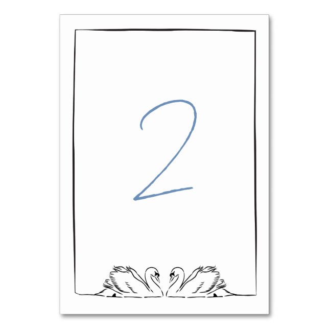  Bridal Shower Swans Simple Hand Drawn Whimsical Table Number (Front)