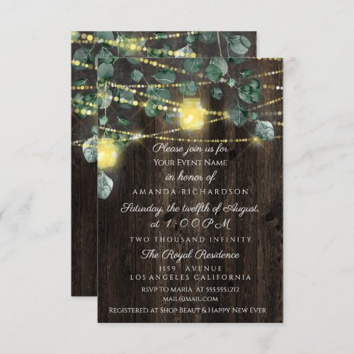 Bridal Shower Sweet 16 Wood Jars Light Eucaliptus Invitation