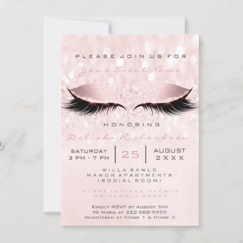 Bridal Shower Sweet 16th Eye Makeup Pink Rose Gray Invitation