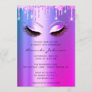 Bridal Shower Sweet 16th Glitter Pink Eye Drips Invitation