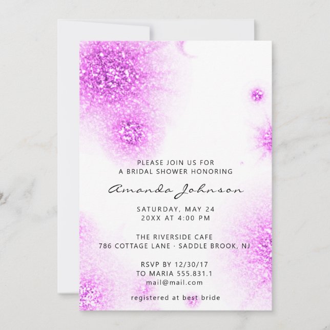 Bridal Shower Sweet 16th Glitter Pink White Abstra Invitation (Front)