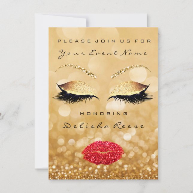 Bridal Shower Sweet 16th Gold Sparkly Glitter Red Invitation (Front)