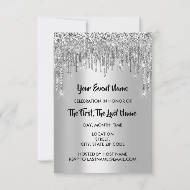 Bridal Shower Sweet 16th Gray Silver Glitter Drips Invitation (Front)