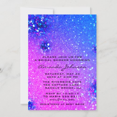 Bridal Shower Sweet 16th Holographic Glitter Blue Invitation