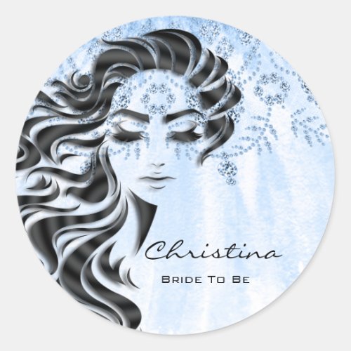 Bridal Shower Sweet 16th Lashes Makeup Blue Classic Round Sticker