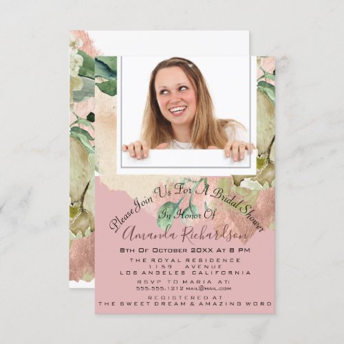 Bridal Shower Sweet 16th Photo Blush Gray Floral Invitation