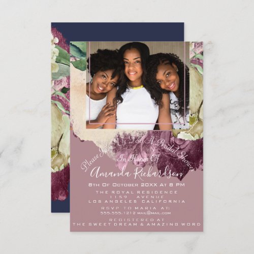 Bridal Shower Sweet 16th Photo Blush Roses Floral Invitation