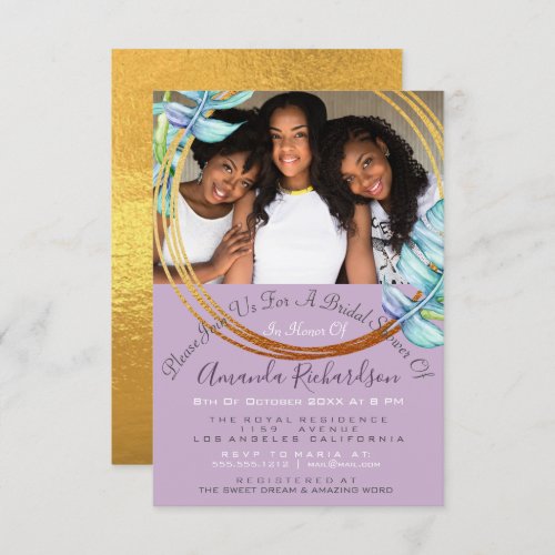 Bridal Shower Sweet 16th Photo Lavende Gold Floral Invitation