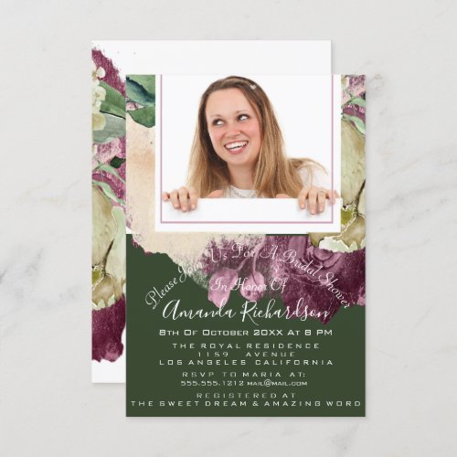 Bridal Shower Sweet 16th Photo Marsala Gree Floral Invitation