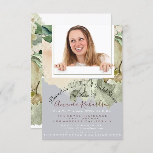 Bridal Shower Sweet 16th Photo Mint Gray Floral Invitation