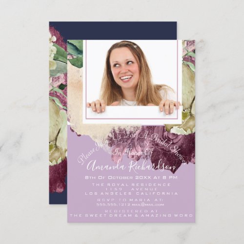 Bridal Shower Sweet 16th Photo Navy Purple Floral Invitation