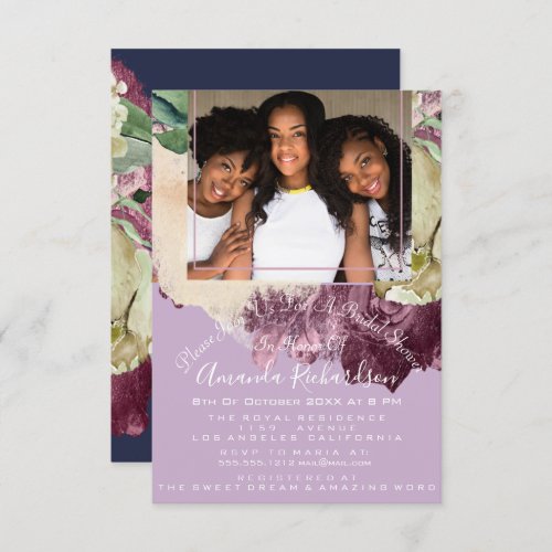 Bridal Shower Sweet 16th Photo Purple Roses Floral Invitation
