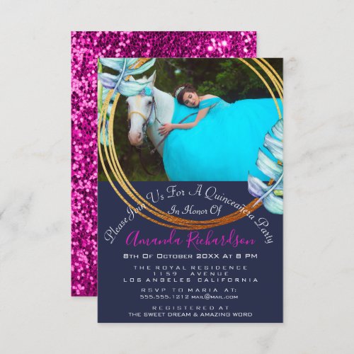 Bridal Shower Sweet 16th Photo Quinceaera Blue Pi Invitation