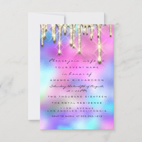 Bridal Shower Sweet 16th Pink BlueHolograph Drips Invitation