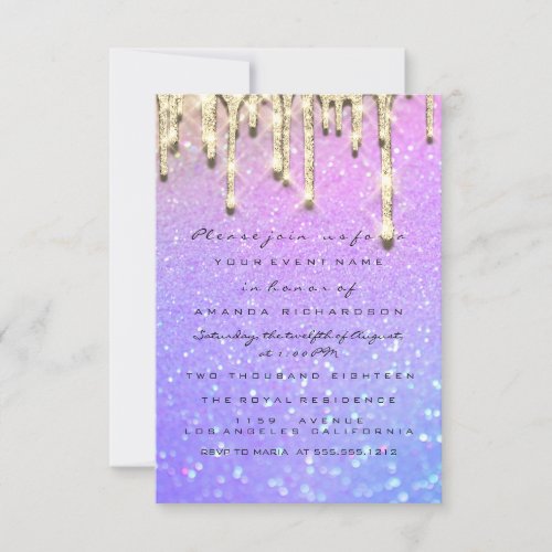 Bridal Shower Sweet 16th Pink Holograph Drips GLAM Invitation