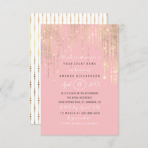 Bridal Shower Sweet 16th Pink Rose Gold Stripes Invitation