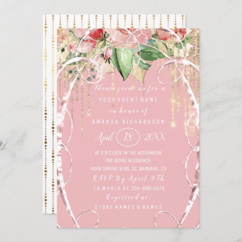 Bridal Shower Sweet 16th Pink Roses Blush White Invitation