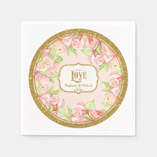 Bridal Shower Table Decor Watercolor Rose Bouquet Paper Napkins