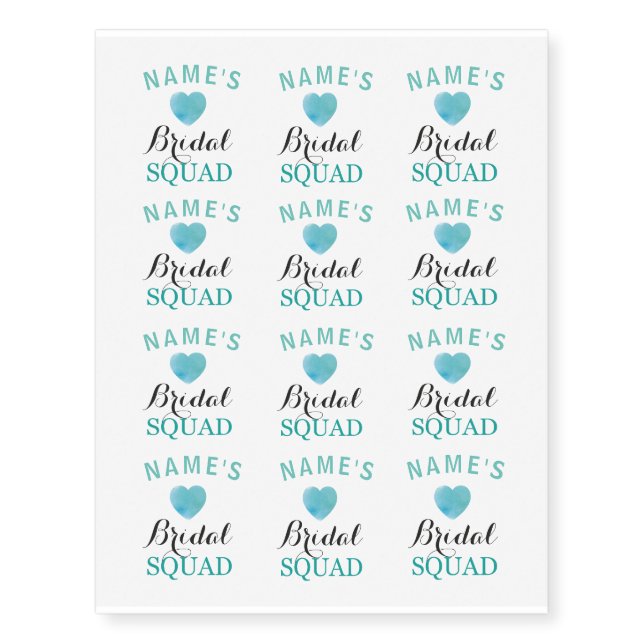 Bridal Shower Tattoos Bride Squad Heart Blue (Front)