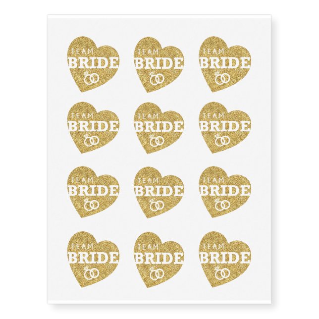 Bridal Shower Tattoos Team Bride Bride Gold Hearts (Front)