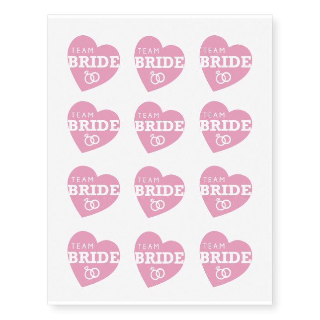 Bridal Shower Tattoos Team Bride Heart Pink (Front)