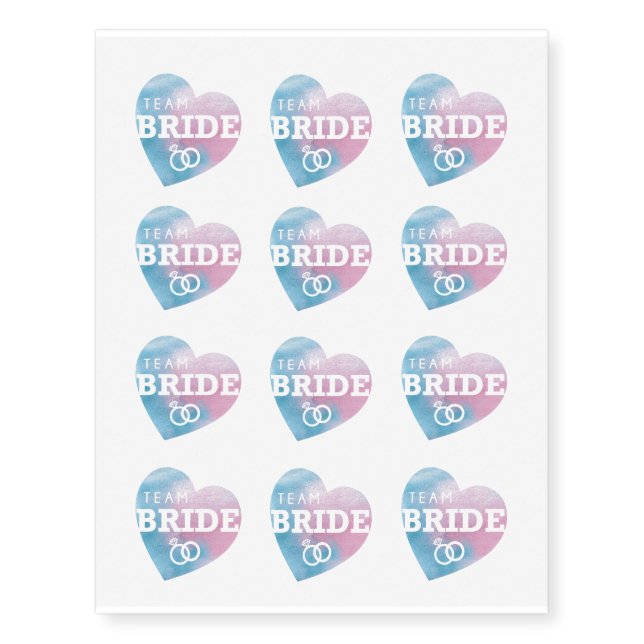 Bridal Shower Tattoos Team Bride Heart Pink Blue (Front)