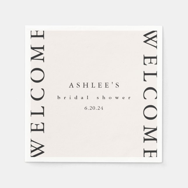 Bridal Shower Taupe and Black Typography Welcome  Napkins (Front)