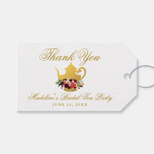 Bridal Shower Tea Burgundy Boho Floral Thank You Gift Tags