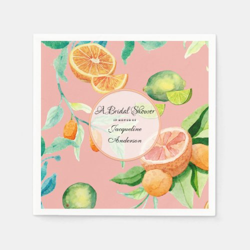 Bridal Shower Tea Citrus Coral Orange Lemon Garden Paper Napkins