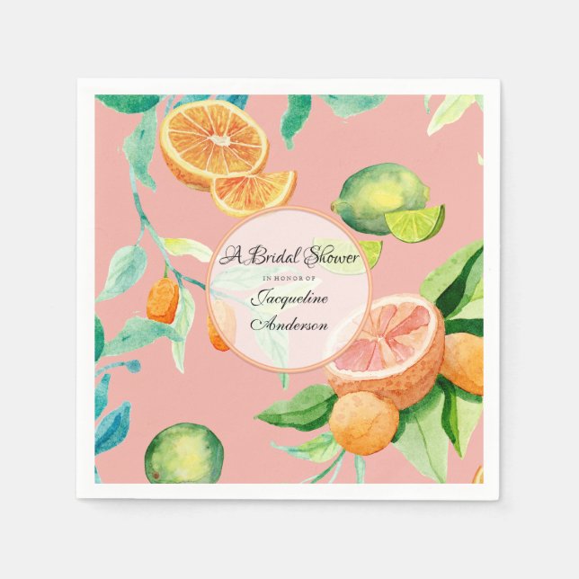 Bridal Shower Tea Citrus Coral Orange Lemon Garden Paper Napkins (Front)