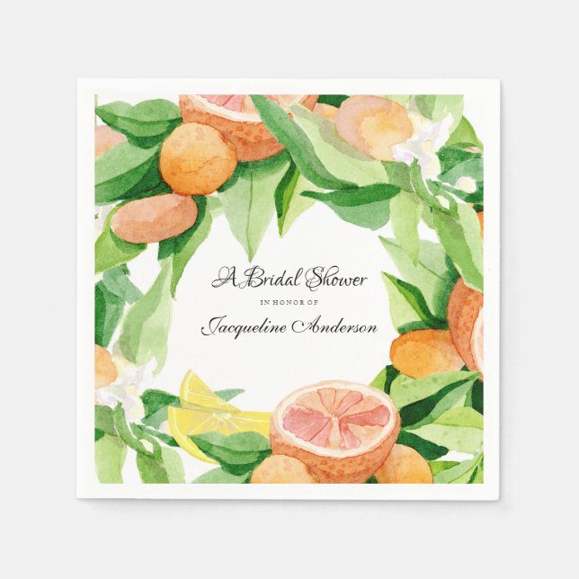 Bridal Shower Tea Citrus Leaf Orange Lemon Garden Paper Napkins (Front)