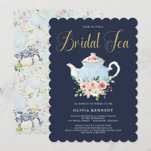 Bridal Shower Tea Elegant Blush Floral Gold  Invitation