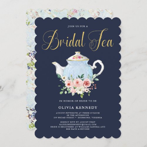 Bridal Shower Tea Elegant Blush Floral Gold  Invitation