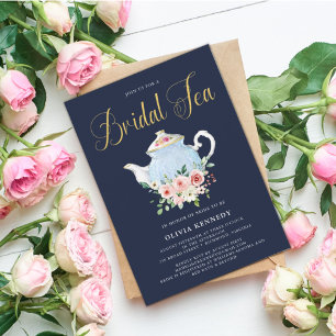 Bridal Shower Tea Elegant Blush Floral Gold  Invitation