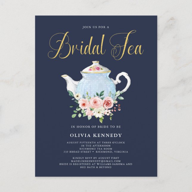 Bridal Shower Tea Elegant Blush Floral Gold Invite (Front)