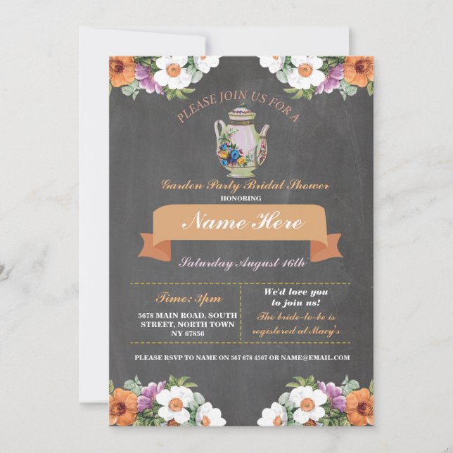 Bridal Shower Tea Garden Party Teapot Invitation (Front)