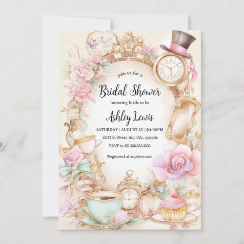 Bridal shower tea invitaton Alice tea party Invitation