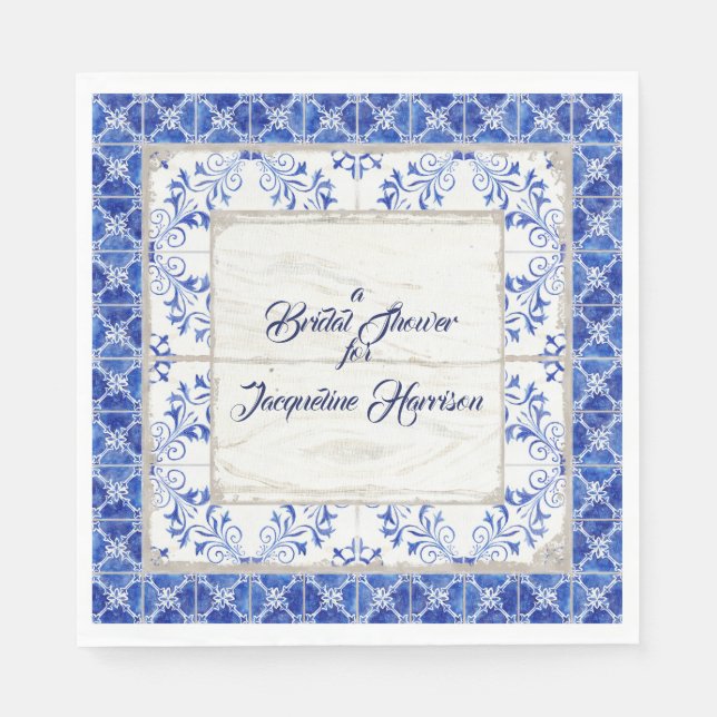 Bridal Shower Tea Luncheon Blue White Farmhouse Napkins (Front)