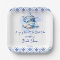 Bridal shower tea party blue tiles tea pot