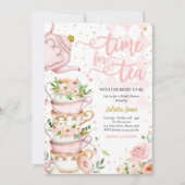 Bridal Shower Tea Party Blush Pink And Gold Floral Invitation (Front)
