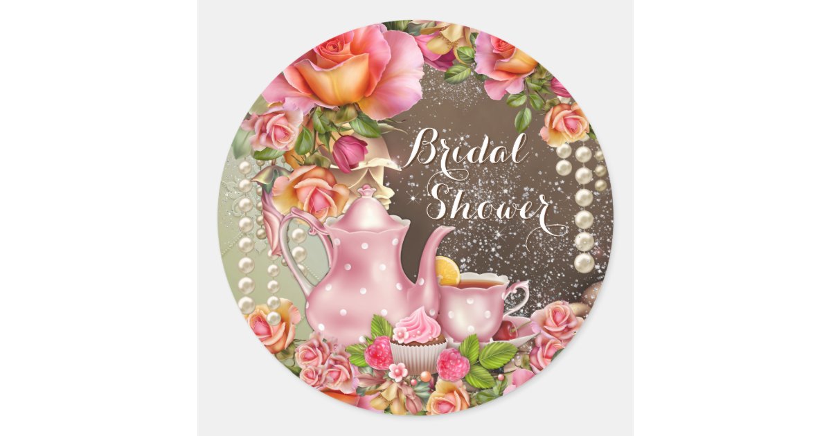 Bridal Shower Tea Party Bridal Shower Classic Round Sticker Zazzle