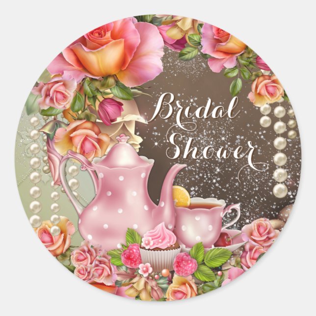Bridal Shower Tea Party Bridal Shower Classic Round Sticker (Front)